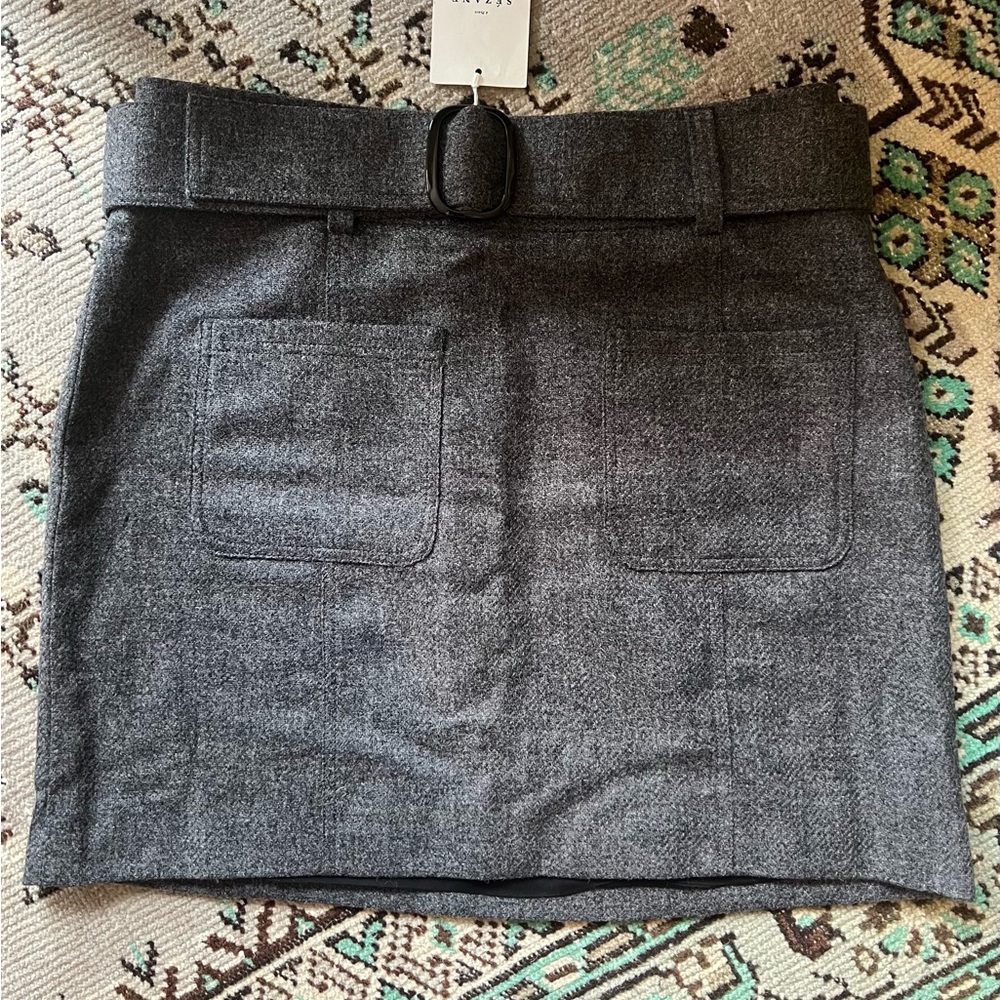 NWT Sezane Gillie 100% Wool Skirt in Charcoal Gray